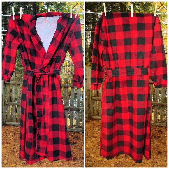 Pottery Barn Other - Womens Pottery Barn Red & Black Buffalo Plaid Cotton Flannel Bathrobe Size Small